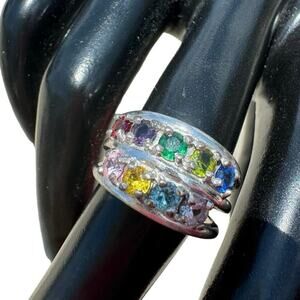 Vintage 10K White Gold Multi Gemstone Ring